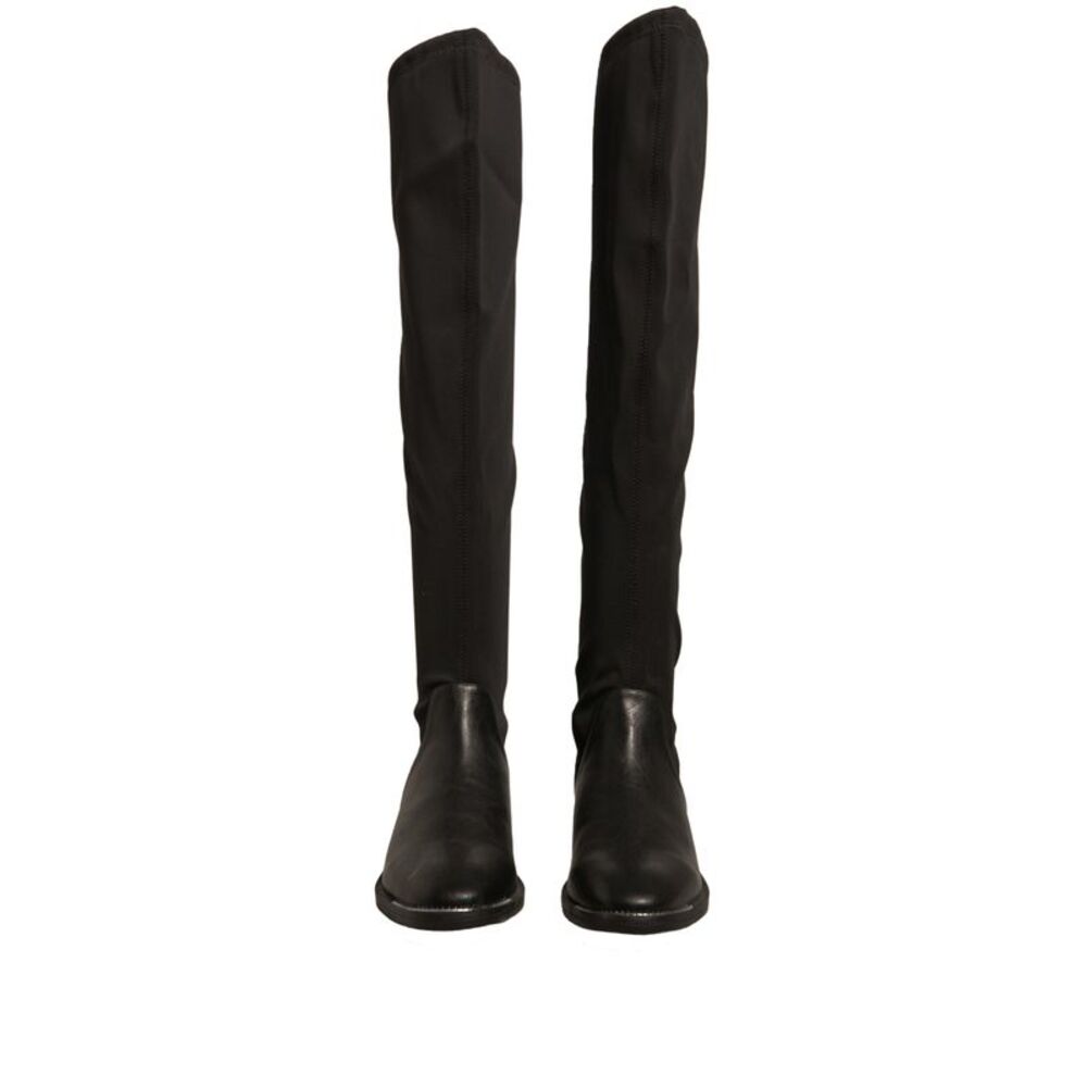 MY TWIN Black Leather Suede Flats High Boots Women's Shoes